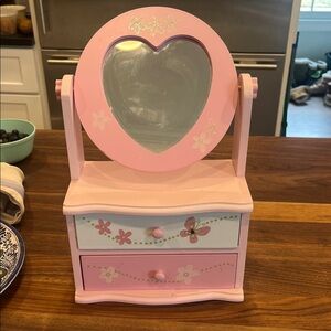 Pink Heart Mirror wooden Jewelry Box